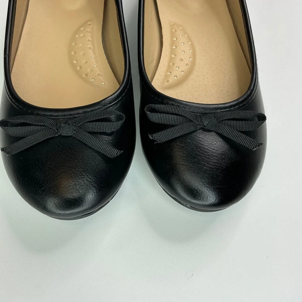 SO Black Ballet Flats Girls Size 1 Memory Foam Bow Detail Classic Dress Shoes
